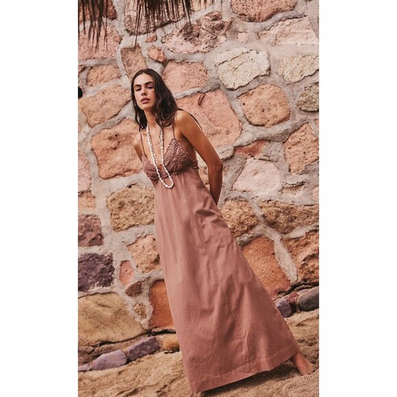 Free People Lovey Maxi Dress in BROWNIE XL NWT - Picture 1 of 8